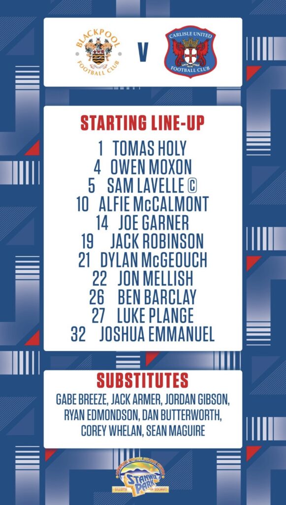 Carlisle Lineup for the away game against Blackpool