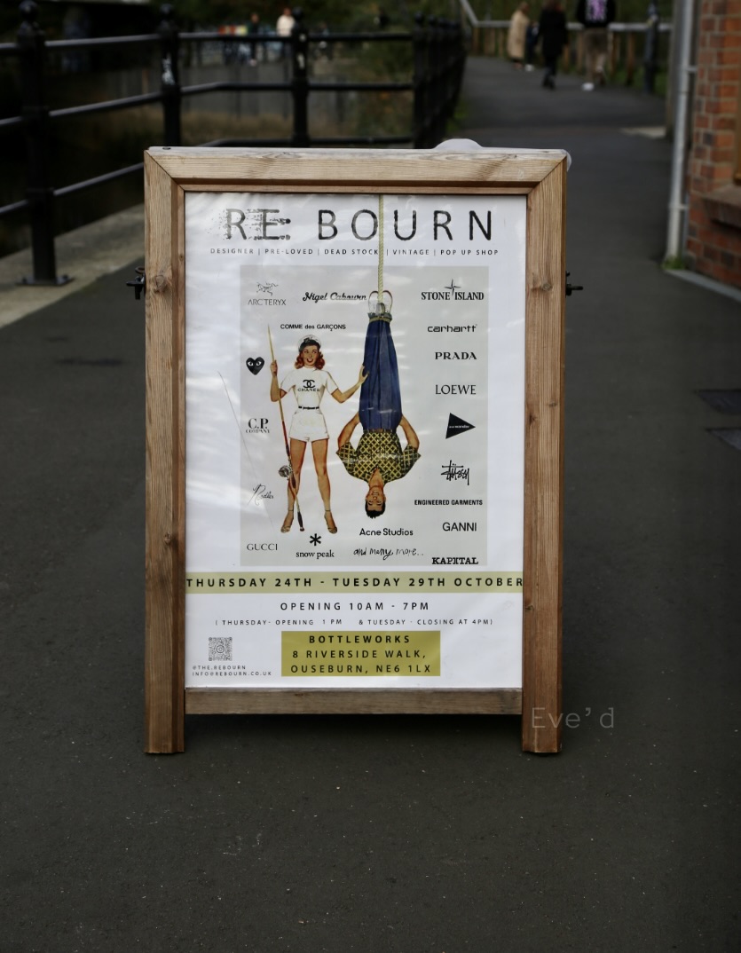 RE:BOURN sign designer, pre-loved, dead stock, vintage, pop up shop.